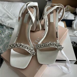 Satin White Heels with Crystal Embellishment